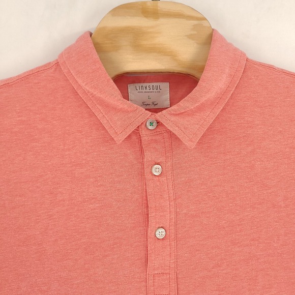 Linksoul Shirt Mens Large Pink Polo Tempus Fugit Casual Cotton Polyester Comfort - Picture 1 of 10